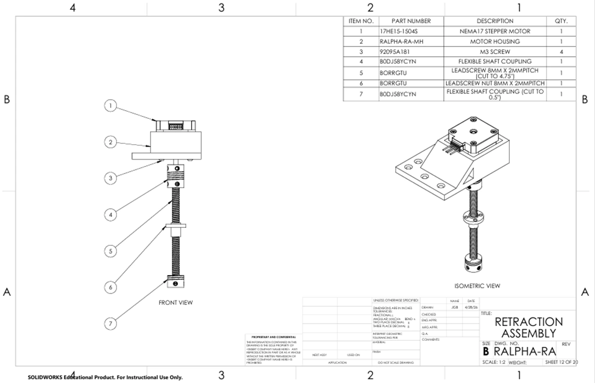 Assembly drawing for the retraction system