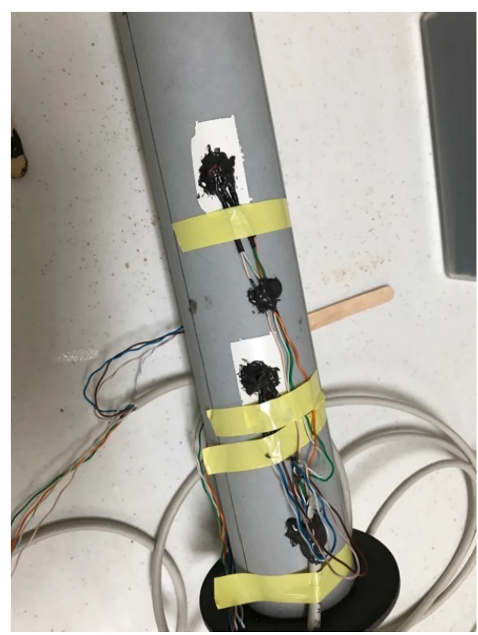 Temperature sensors wired and epoxied to the motor casing