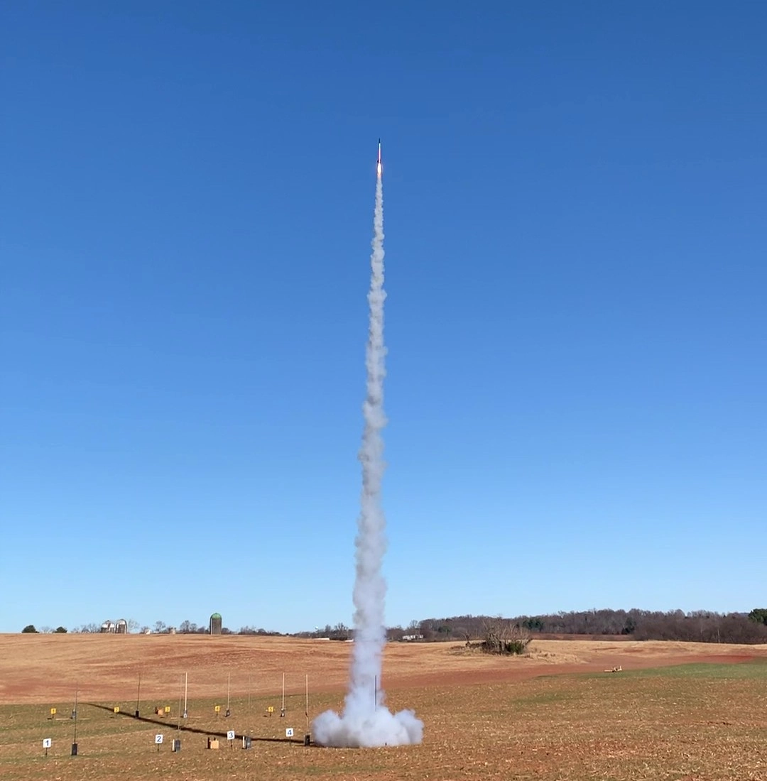 High-power rocket mid-ascent during flight test