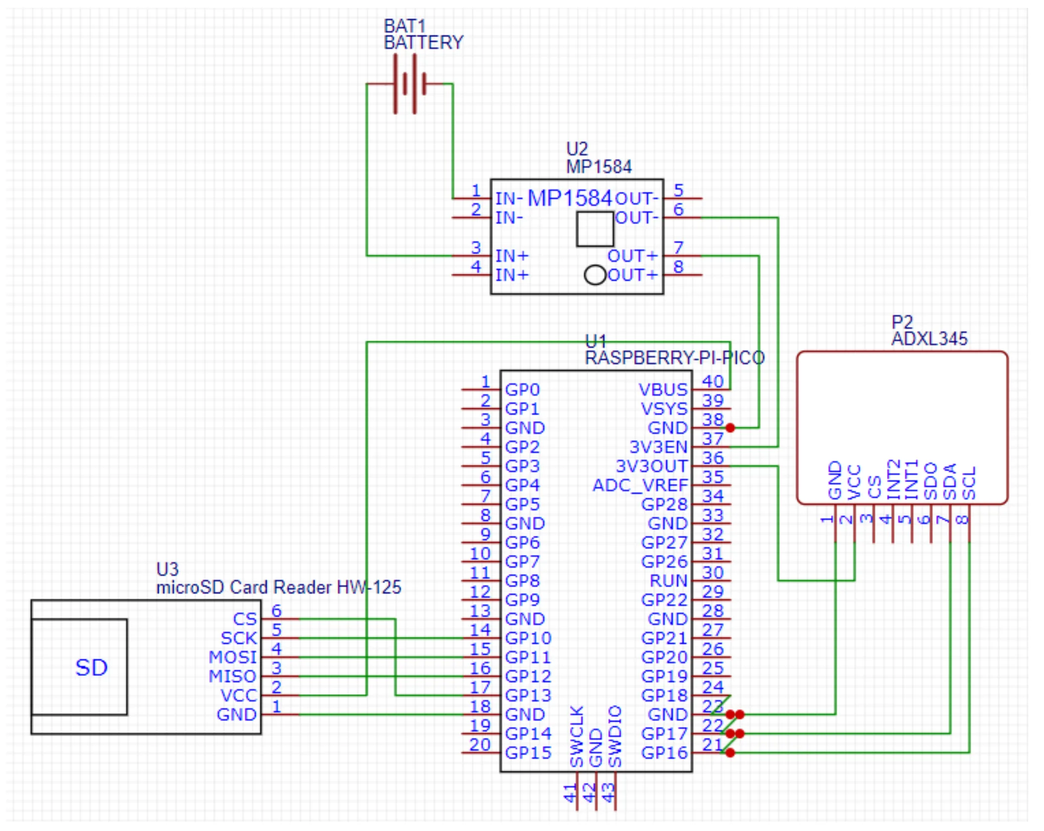 Electrical schematic for the Raspberry Pi Pico vibration logger